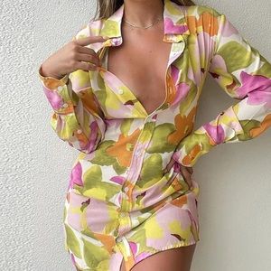 Long sleeve summer dress button up floral print